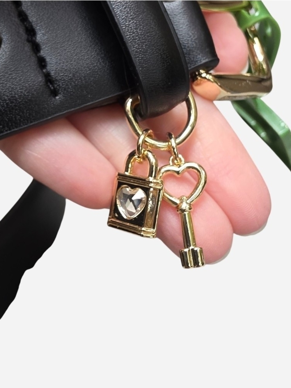 kate spade Black Leather Belt with Gold Heart Padlock And Key Charms, XL - Picture 2 of 10
